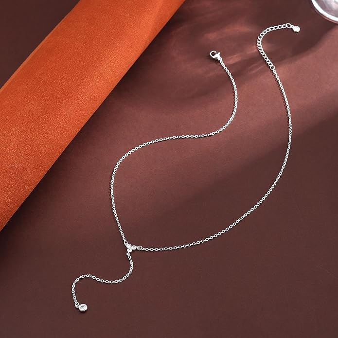 Lariat Gold Necklaces for Women Trendy Dainty Long Necklace 14k Gold Plated/Silver Layered Drop Beaded Chain Necklaces Y-shaped Pendant Necklace Simple Gold Jewelry Gifts