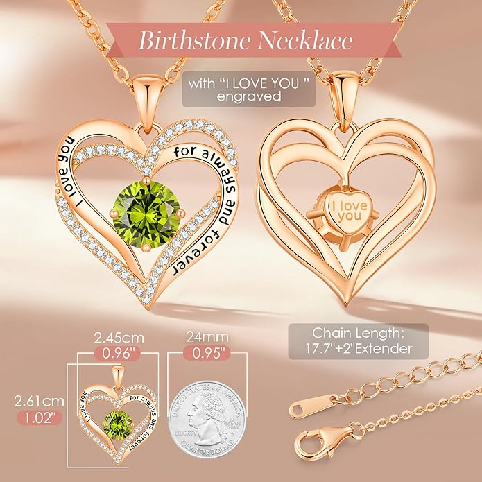 CDE Forever Love Heart Necklaces for Women, Mom, Girlfriend, Wedding Anniversary Birthday Mother Day Christmas Day Gift for Wife Girlfriend Jewelry with Birthstone Pendant