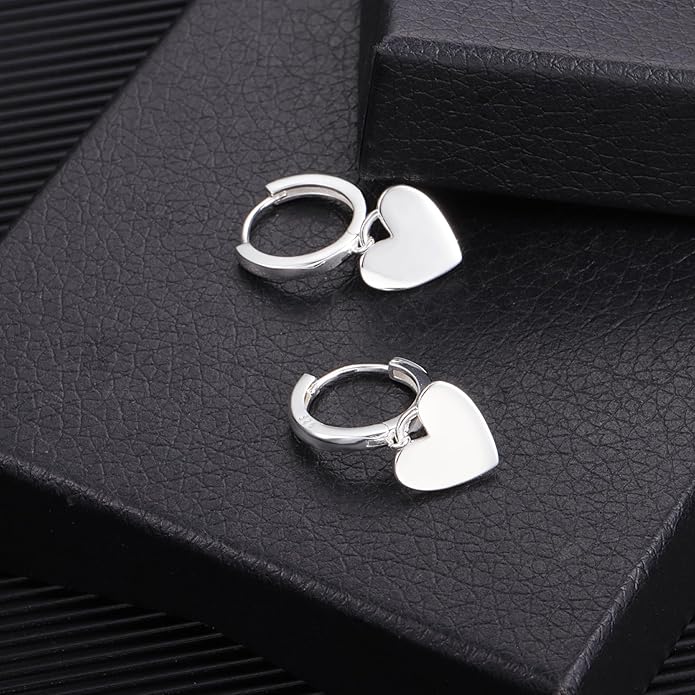 925 Sterling Silver Heart Dangle Earrings for Women Silver Dangle Leverback Earrings Hypoallergenic Love Heart Dangle Drop Earrings for Jewelry Gifts