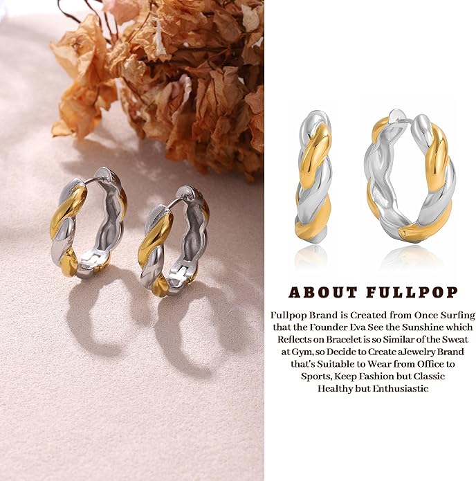 Fullpop Gold Earrings Set for Women Trendy, 18k Gold and Silver Stackable Huggie Hoop Earrings Statement Earrings for Women Trendy Small Gold Hoops Waterproof Non Tarnish Jewelry Gifts for Her