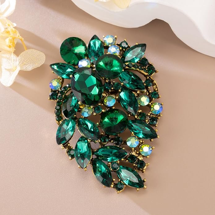 SELOVO Rhinestone Statement Brooch Pin Flower Dress Accessory