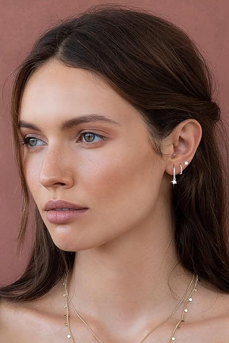 Freekiss 3 Pairs Gold Hoop Earrings Set: Dainty Stud Earrings Trendy Small 14K Gold Plated Hypoallergenic Dangle Cartilage Huggie Hoop Earrings for Women Gold Jewelry for Women Gifts