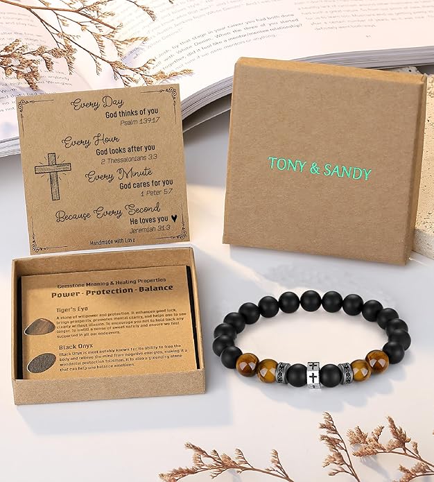 TONY & SANDY Cross Bracelet Men Cool Valentines Day Gifts for Him Teen Boys Son Grandson Nephew, Birthday Easter Christmas Gifts for Teen Boys Adults Men