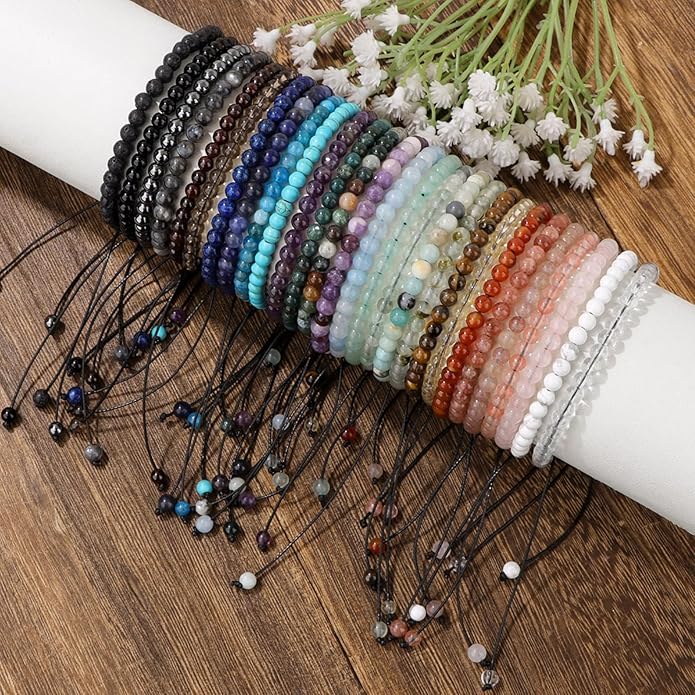 Lit Wall Crystal Anklets for Women Handmade Beach Boho Ankle Bracelet 4mm Adjustable Beaded Ankle Bracelet Waterproof Natural Stone Anklet Plus Size Anklets Gemstone Anklet Jewelry Gift for Her
