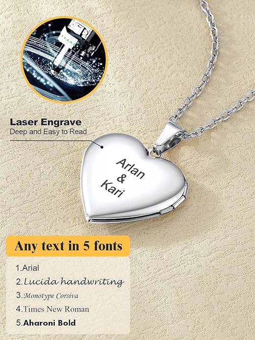 U7 Women Locket Necklace Platinum 14K Gold Photo Lockets that Hold Picture,Chain 20 Inch Personalized Gift Custom Love Heart Image Necklaces