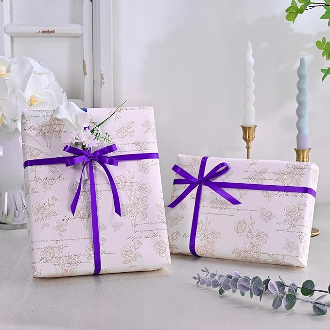 LEEQE Double Face Purple Satin Ribbon 3/8 inch X 50 Yards Polyester Purple Ribbon for Gift Wrapping Very Suitable for Weddings Party Hair Bow Invitation Decorations and More