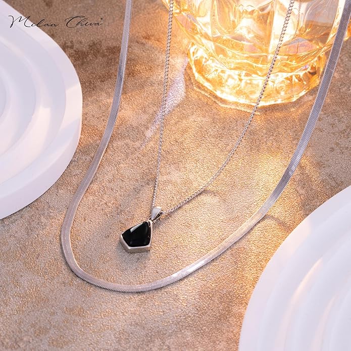 Milan Chiva Gold Pendant Necklace for Women 14K Dainty Cubic Zirconia GemStone Statement Chain Jewelry