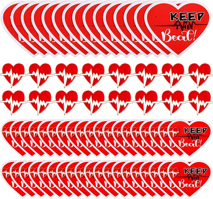 Geyoga Heart Pins on Card Heart Disease Awareness Brooches Red Disease Nurse Pins Healthcare Cards