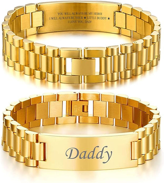 VNOX Masculine Watch Band Stainless Steel Link Bracelet Personalized Jewelry Gift for Men DAD Father Husband Boyfriend