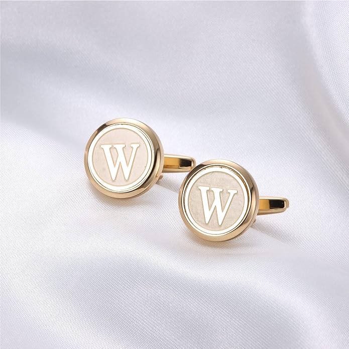 LOYALLOOK Initial Gold Cufflinks for Men Gold Cuff Links Personalized Copper CuffLinks Letter Cufflinks Gift for Groom Husband Father