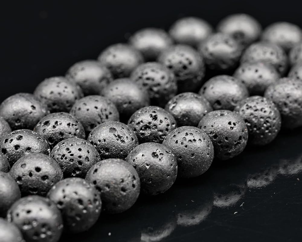 Natural Lava Stone Beaded Choker, Genuine Black Crystal Necklace, Fancy Gemstone Choker, 8mm Beads, Unique Fashion Jewelry, Healing Crystal Chakra Necklace, Durable Necklace, Cancer Zodiac Necklace