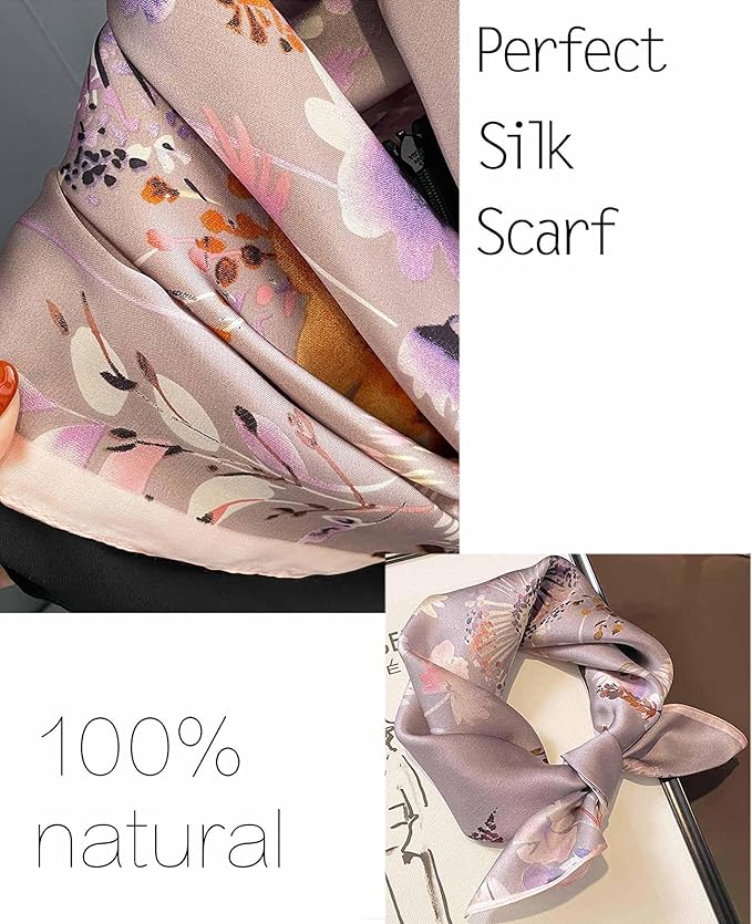 kcctoo 27.5" Mulberry Silk Feeling Head Scarf Women's Fashion Square Neck Satin Scarfs for Bag Hair Scarves Gift