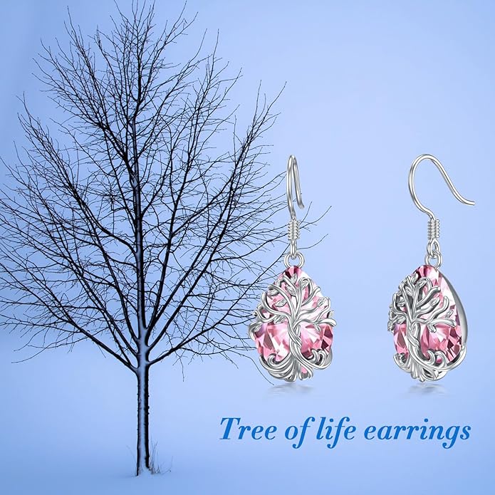 TOUPOP Tree of Life Earrings 925 Sterling Silver Family Tree Dangle Drop Earrings Crystal Jewelry Birthday Christmas Gifts for Women Her