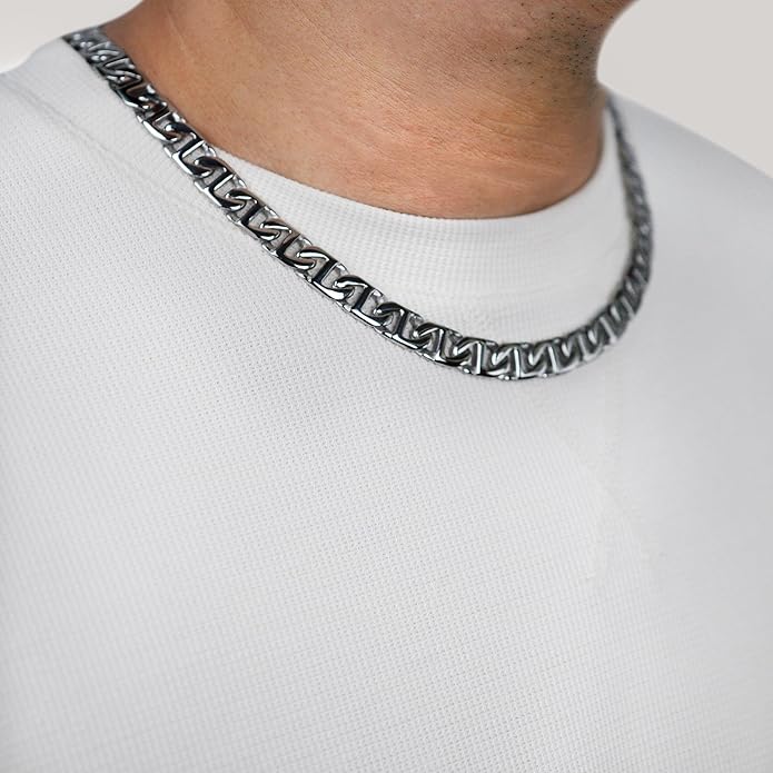 Metro Jewelry Stainless Steel Mariner Link Necklace for Men with Yellow Gold or Black Ion Plating 20 to 30 Inch Chain with Lobster Claw 10MM