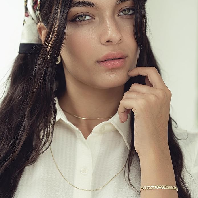 KISPER Italian 18K Gold Plated 925 Sterling Silver Diamond Cut Box Link Chain Necklace – for Women & Men with Spring Ring Clasp – Made in Italy