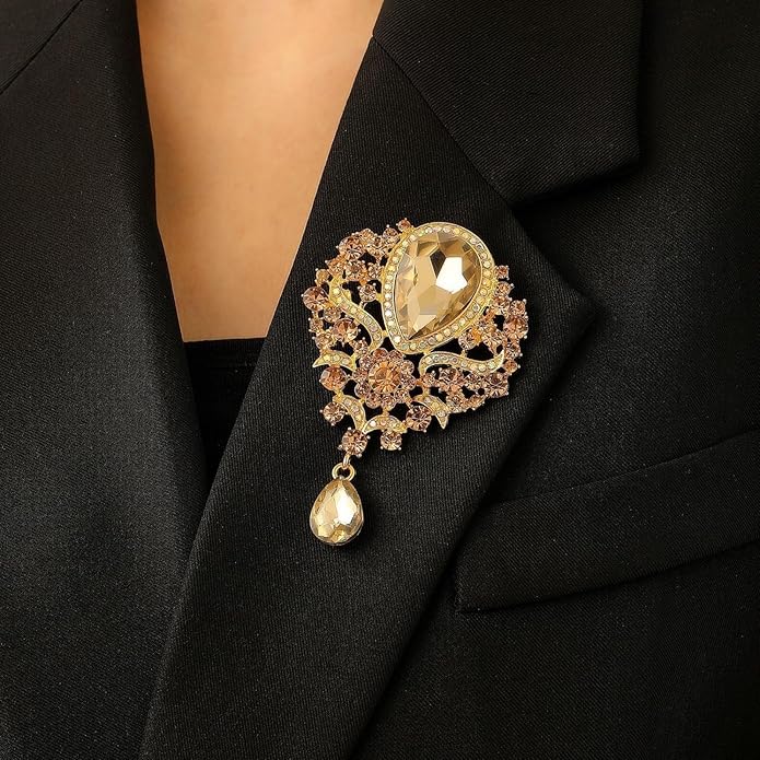 WCRAZYE Rhinestone Bridal Brooch for Women Delicate Sparkly Crystal Bouquet Flower Teardrop Brooch Pin Elegant Large Gorgeous Bouquet Brooch Pin Clothing Hat Bag Accessories Christmas Wedding Bridal Birthday Jewelry