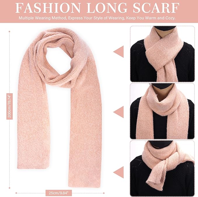 Womens Winter Warm Knit Beanie Hat Touchscreen Gloves Long Neck Scarf Set with Fleece Lined Skull Caps Gifts for Women
