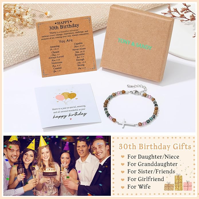 TONY & SANDY Christian Cross Bracelet for Women, Stocking Stuffers for Women, Confirmation Baptism Easter Gifts, Unique Gift for Friends Daughter Mom Sister in Christ on Birthday Christmas