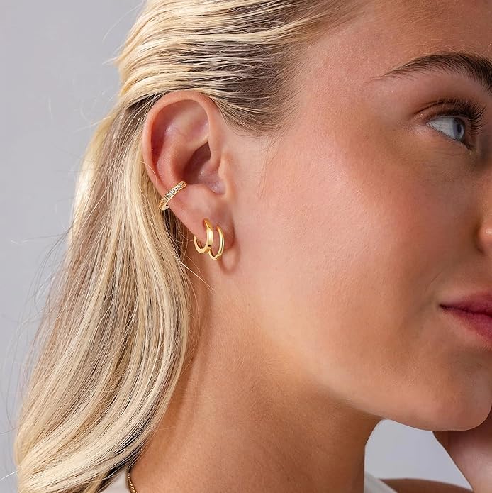 micuco 3 Pairs Small Hoop Earrings Set for Women, 14K Gold Plated Huggie Hoop Earrings for Men, Tiny Cartilage Hypoallergenic Earring Set