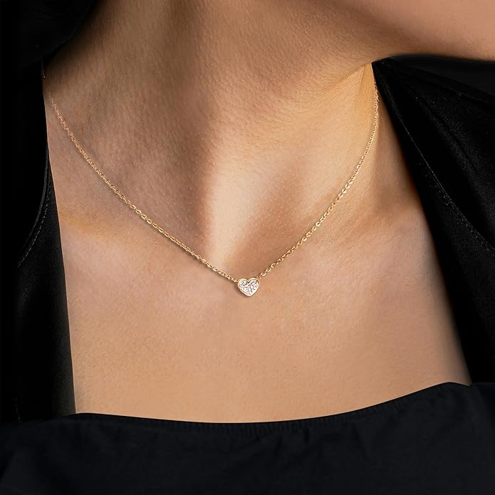 ROSEDANCE Heart Necklace for Women, 14K Gold Plated Dainty Heart Necklace, Tiny Love Symbol Pendant Choker, Minimalist Dainty Jewelry Gift, Valentines Day Anniversary Birthday