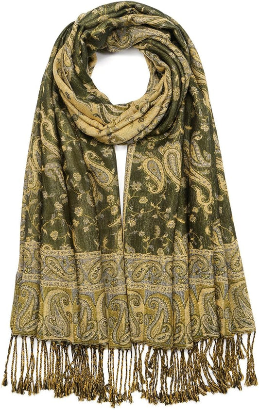 QIUTIMIY Paisley Pashmina Shawl Wrap Women Reversible Vintage Jacquard Pashmina Rave Scarf with Fringe for Evening, Wedding