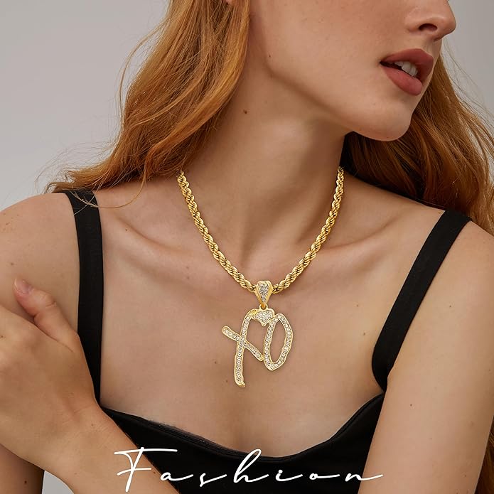 New 2026 Unise High Hip Hop XO Letter Pendant Necklace for Women Men, Iced Out Letter Jewelry Lovers Pendant Fashion Trendy Accessories Creative Gift
