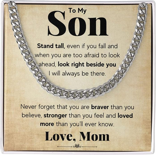 FG Family Gift Mall To My Son From Mom, Son Gifts From Mom and Dad, Mother and Son Necklace, Birthday Gift For My Son Graduation Christmas Cuban Link Chain Necklace Present
