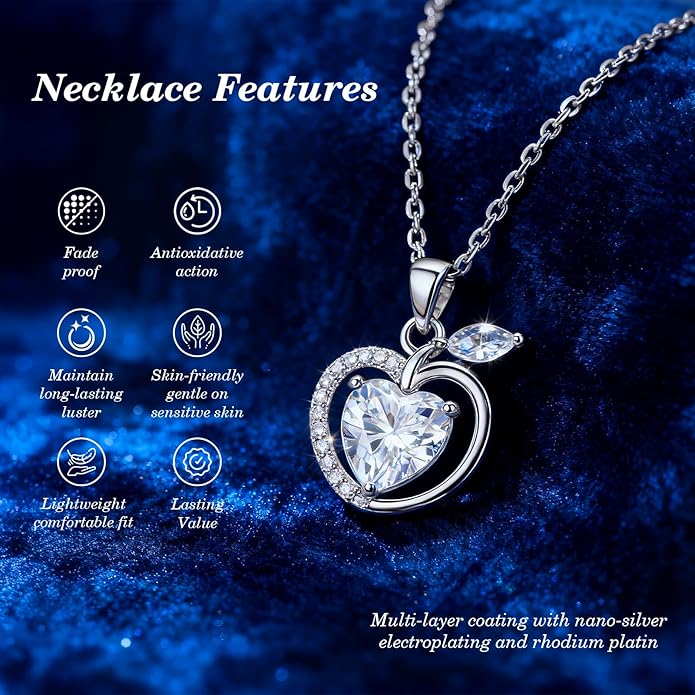 Jewelry Gifts for Women, Moissanite Heart Necklace 1-2Carat - Birthday Gift for Wife, Anniversary Necklace for Women, Christmas Valentine's Day Mother's Day Fine Jewelry Romantic Gifts for Her