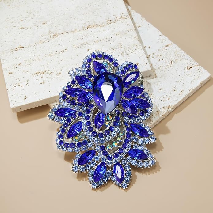 YOQUCOL Cubic Zirconia Big Brooch Pin for Women Badge Flower Lapel Large Pin Scarves Shawl Clip Clothes Decoration