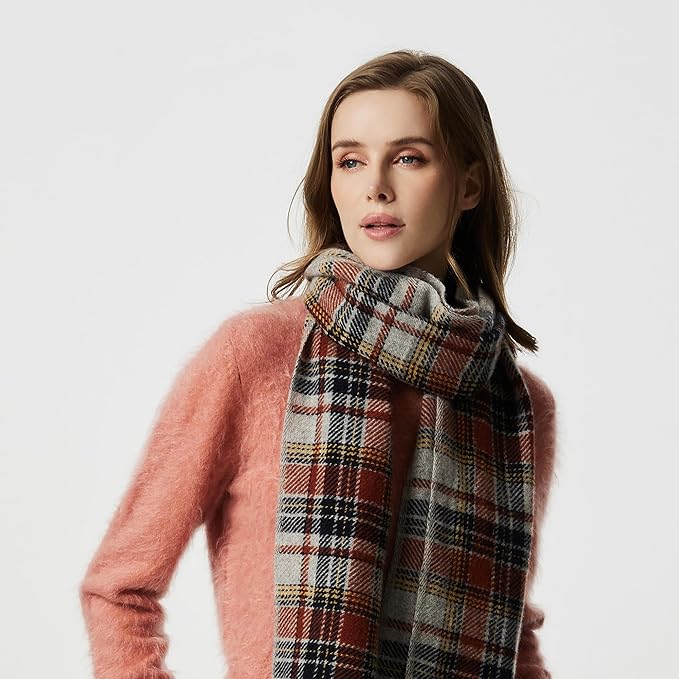 EURKEA 100% Cashmere 2025 Winter Scarf for Women Fringed Edges Warm & Soft Lightweight Solid/Plaid/Two-Tone Free Size