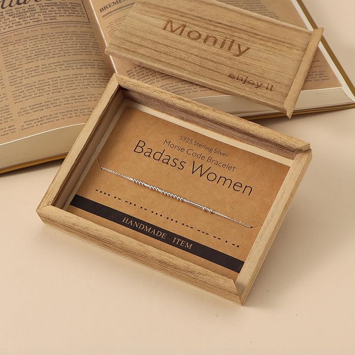 Monily Inspirational Gifts for Women Morse Code Bracelets for Women Funny Bracelet for Friend Funny Gift for Women Sterling Silver Bracelet for Women