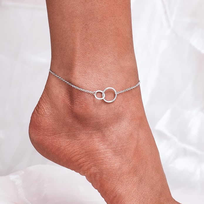 CHIC & ARTSY 925 Sterling Silver Ankle Bracelet Multilayer Anklets for Women Satellite, Star, Cross, Circle, Butterfly, Teardrop, Oval Disk Layered Anklet Beach Jewelry