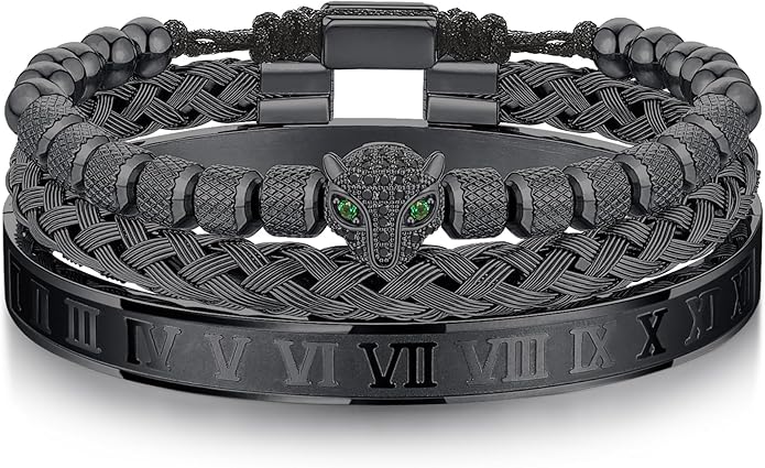 WFYOU 3PCS Stainless Steel Bracelets for Men Gold Roman Numeral Bangle Bracelet Twisted Cable Bracelet Adjustable Cuff Bracelet Mens Luxury Jewelry Bracelets Gifts