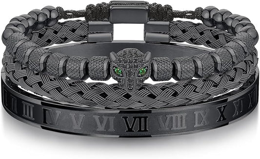 WFYOU 3PCS Stainless Steel Bracelets for Men Gold Roman Numeral Bangle Bracelet Twisted Cable Bracelet Adjustable Cuff Bracelet Mens Luxury Jewelry Bracelets Gifts