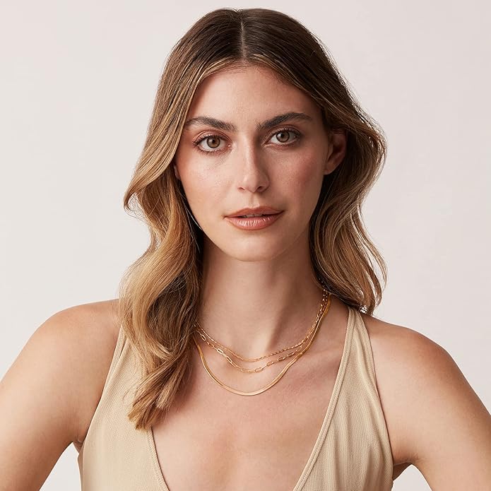 PAVOI 14K Gold Plated Dainty Layering Necklaces for Women | Snake Chain, Curb Link, Paperclip Layered Chains | Trendy Layering Necklace