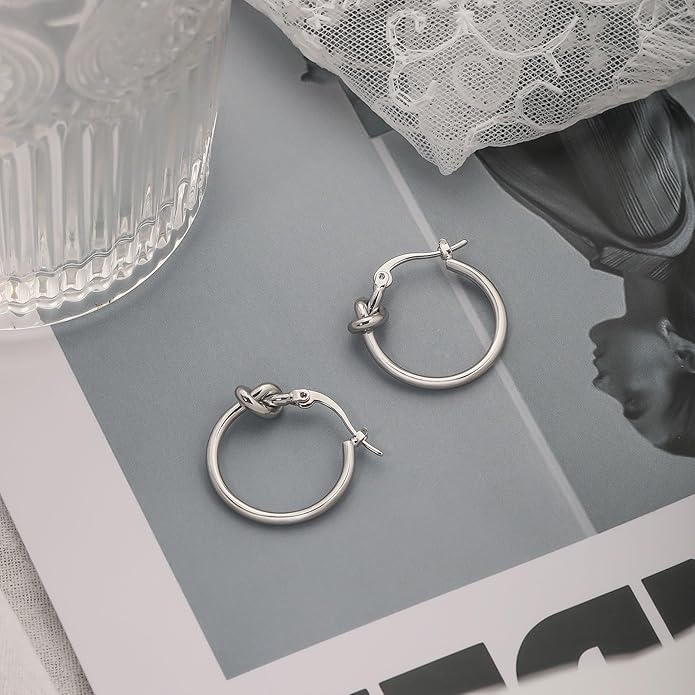 Hoop Earrings for Women 14K Gold Plated/Silver Hoops Simple Knot Huggie Small Hoop Earrings Set Trendy Hoops Everyday Wear Earrings for Women Jewelry