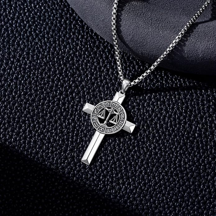 MEIDERBO Cross Zodiac Necklace 925 Sterling Silver 12 Constellation Horoscope Astrology Pendant Necklace Zodiac Sign Jewelry Gifts for Men Women