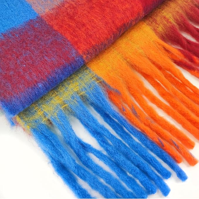 SHOHOKU Large Chunky Plaid Scarf Coloured Checked Oversized Scarf Tassel Soft Fall Winter Thick Warm Shawl Women
