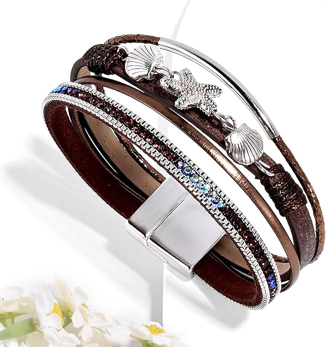 VIBILIA Boho Leather Wrap Bracelets for Women Multi-Layer Bracelets with Strong Clasp Jewelry for Women