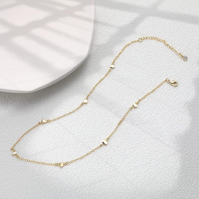 Foxgirl Gold Heart Necklaces for Women 14k Gold Plated Pendant Necklace Simple Cute Necklaces for Women Dainty Layered Choker Necklaces for Women Gold Jewelry for Teen Girls