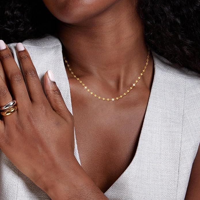 925 Sterling Silver Chain Necklace Link Chain Necklace for Women Simple Dainty 16K Gold Plated Necklace for Women Minimalist Waterproof Silver Necklace Trendy Jewelry Gifts
