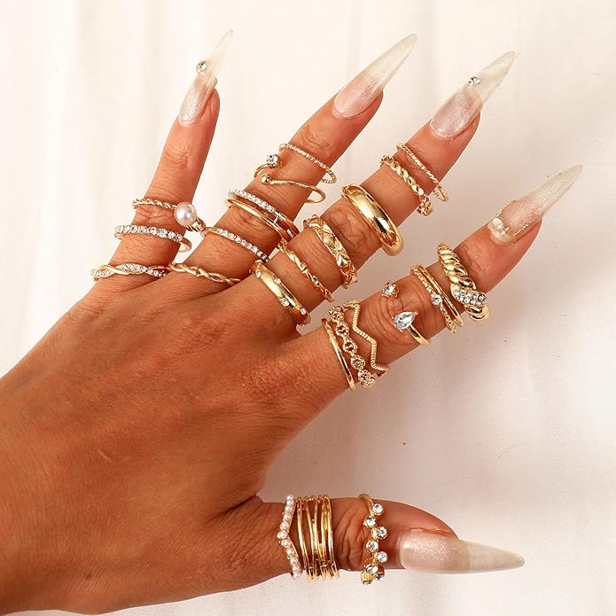CHICUTIE Gold Knuckle Rings Set For Women Stackable Joint Finger Midi Rings Dainty Cubic Crystal Zirconia Simple Hollow Twist Cute Rings Pack Jewelry Gift