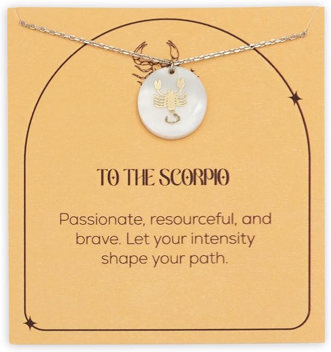Zodiac Sign Necklace – Mother of Pearl Pendant – Available in Two Finish 925 Sterling Silver and 14K Gold Plated – Adjustable Chain – Horoscope Jewelry Gift with Zodiac Card & Gift Box