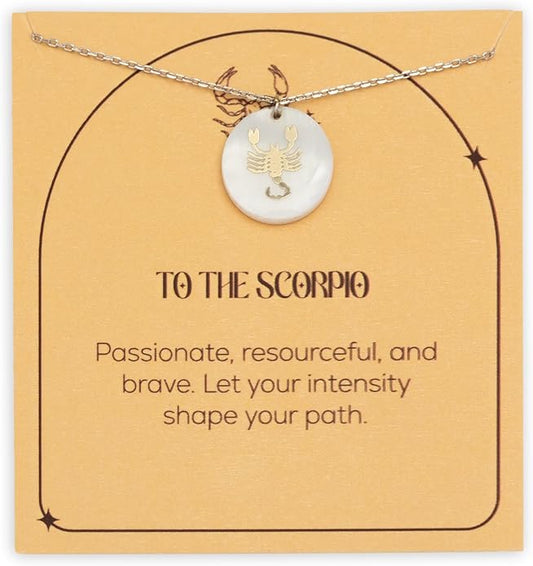 Zodiac Sign Necklace – Mother of Pearl Pendant – Available in Two Finish 925 Sterling Silver and 14K Gold Plated – Adjustable Chain – Horoscope Jewelry Gift with Zodiac Card & Gift Box