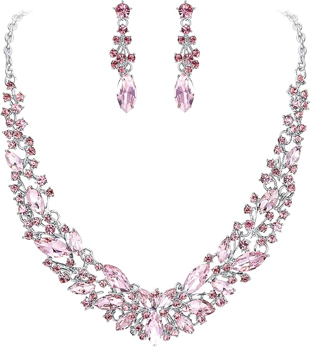 BriLove Women's Wedding Bridal Austrian Crystal Marquise Cluster Collar Necklace Dangle Earrings Set