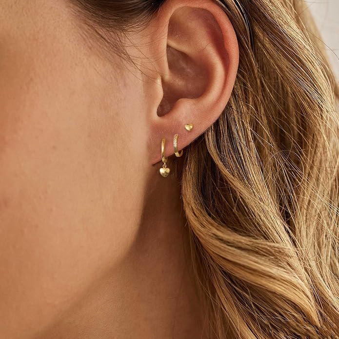 Gold Plated Earrings for Women, 14k Gold Plated Earring Stack Hypoallergenic Pearl Drop Earring Dainty Earrings for Women Trendy Cute Small Huggie Hoop Earring Fashion Womens Jewelry