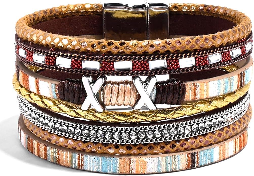 VIBILIA Boho Leather Wrap Bracelets for Women Multi-Layer Bracelets with Strong Clasp Jewelry for Women