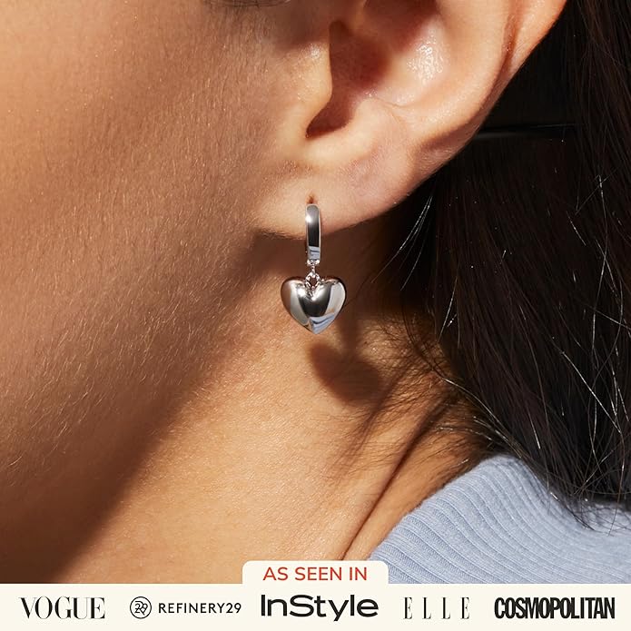 Ana Luisa Puffed Heart Earrings - Heart Charm Huggie Hoops and Earring Stud Styles - Dainty 14K Gold Plated, Silver Rhodium Plated & Mixed Metal Silver & Gold Earrings - Hypoallergenic Water-Resistant