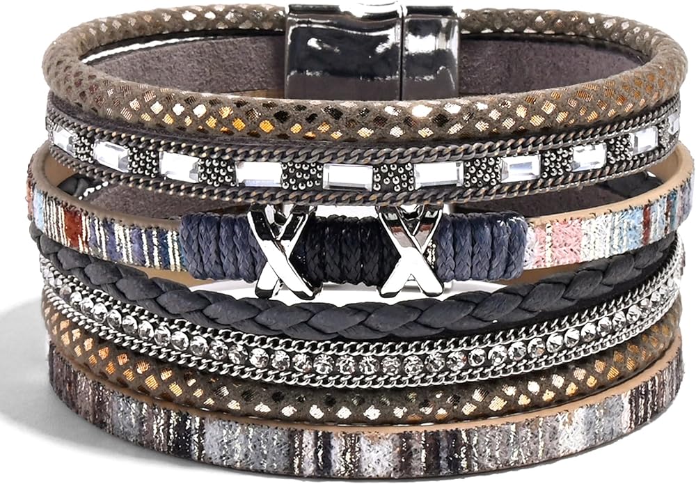 VIBILIA Boho Leather Wrap Bracelets for Women Multi-Layer Bracelets with Strong Clasp Jewelry for Women