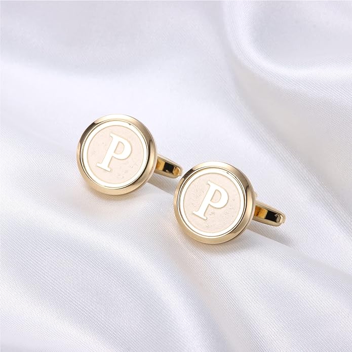 LOYALLOOK Initial Gold Cufflinks for Men Gold Cuff Links Personalized Copper CuffLinks Letter Cufflinks Gift for Groom Husband Father